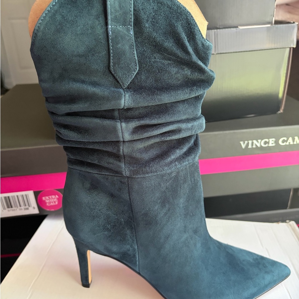 Nine West Teal Suede Mid-Calf Pointed Toe Boot
